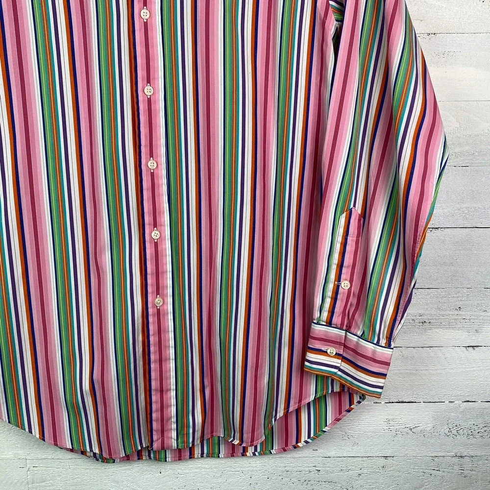 Polo Ralph Lauren Mens Shirt Medium L/S‎ Stripe CURHAM Classic Fit Button Front